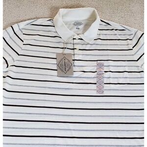 St John's Bay Men's Polo Shirt Size XXL Cream W Gray Black Stripe NWTG